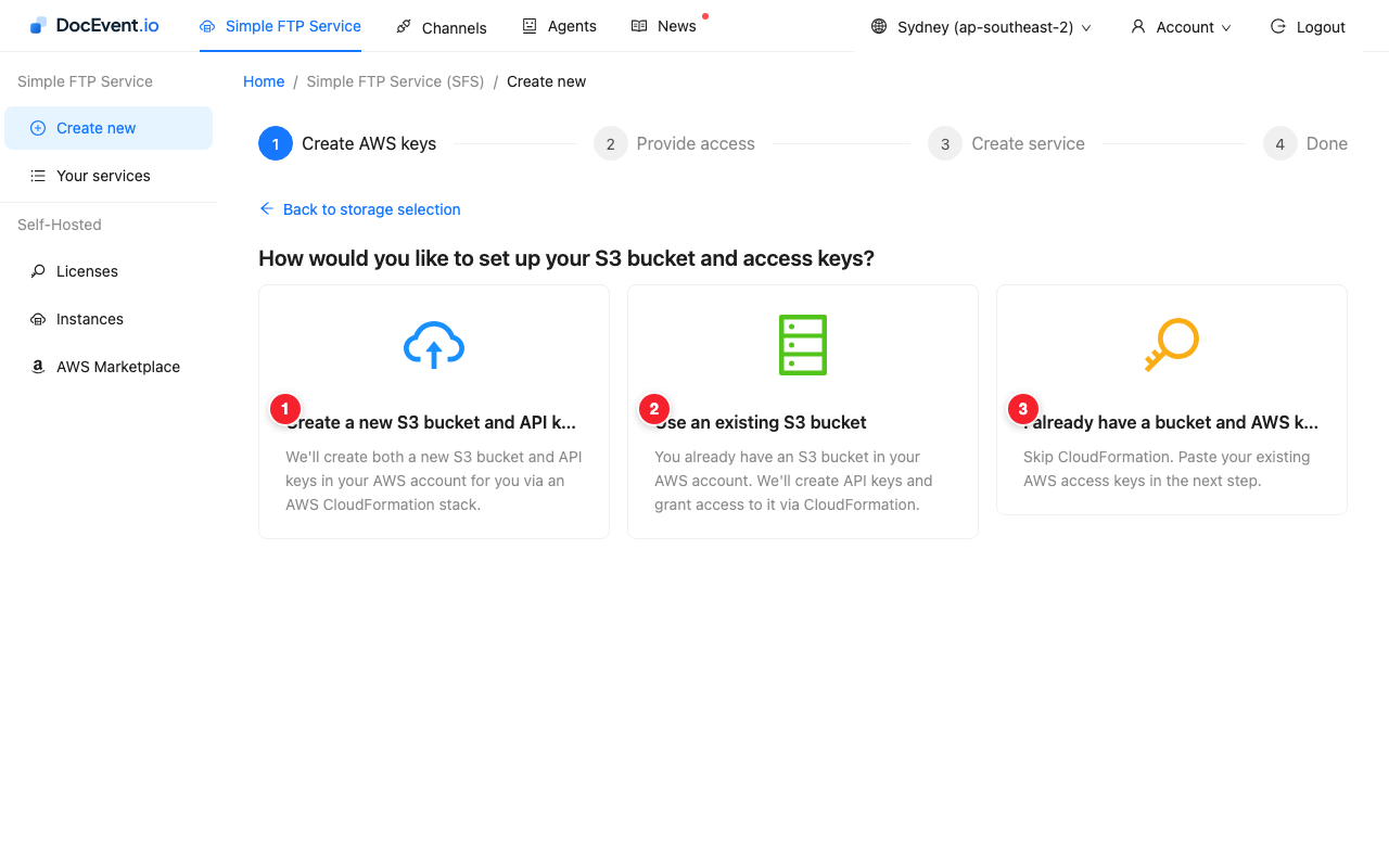 Choose how to set up the bucket and keys