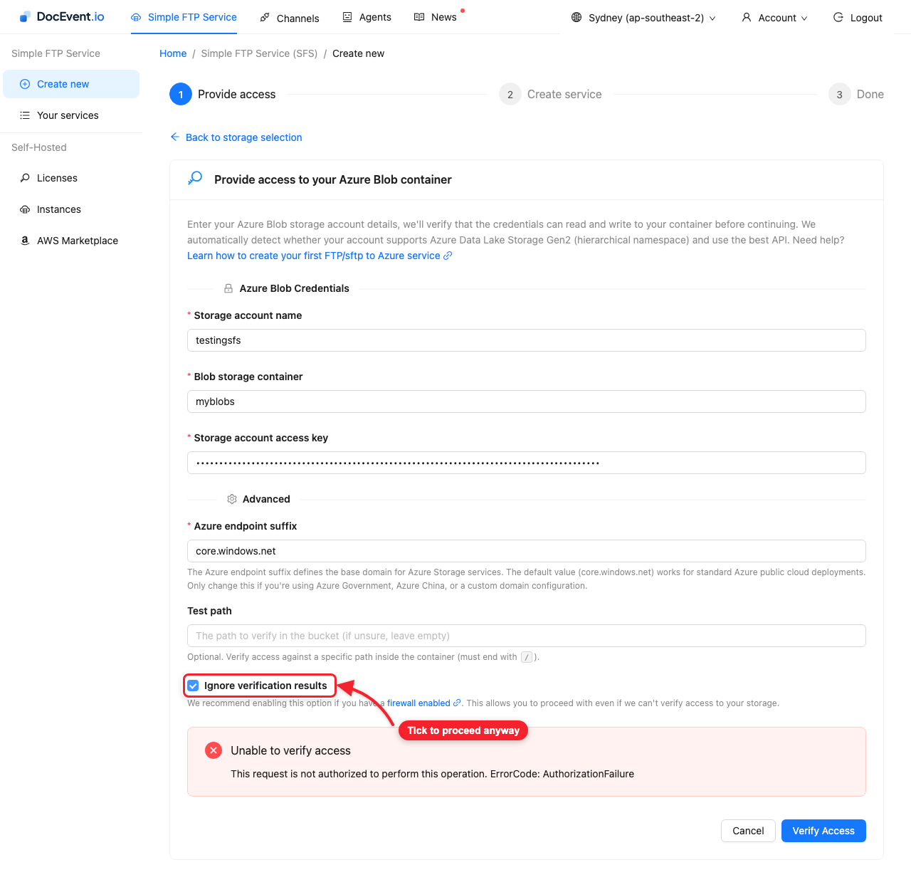Tick Ignore verification results to proceed